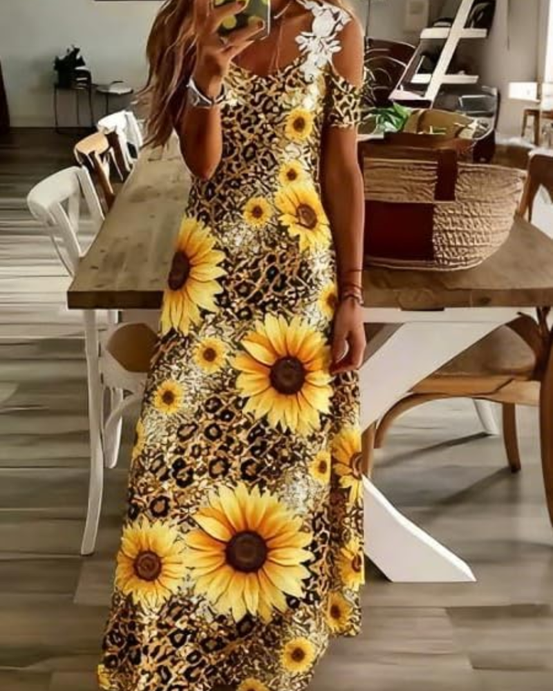 Annalise Women's Floral Dress – Off-Shoulder V-Neck Summer Beach Dress