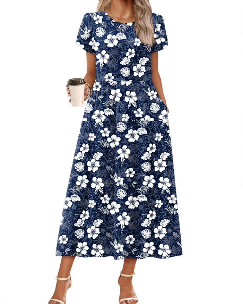 Olivia Women's Boho Maxi Dress – Floral A-Line Summer Dress with Pockets