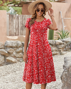 Emma Women's Midi Dress – A-Line Short Sleeve Summer Dress with Pockets