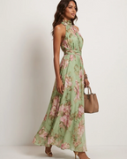 Gwyneth Women's Halter Maxi Dress – Floral Print Elegant Summer Occasion Dress