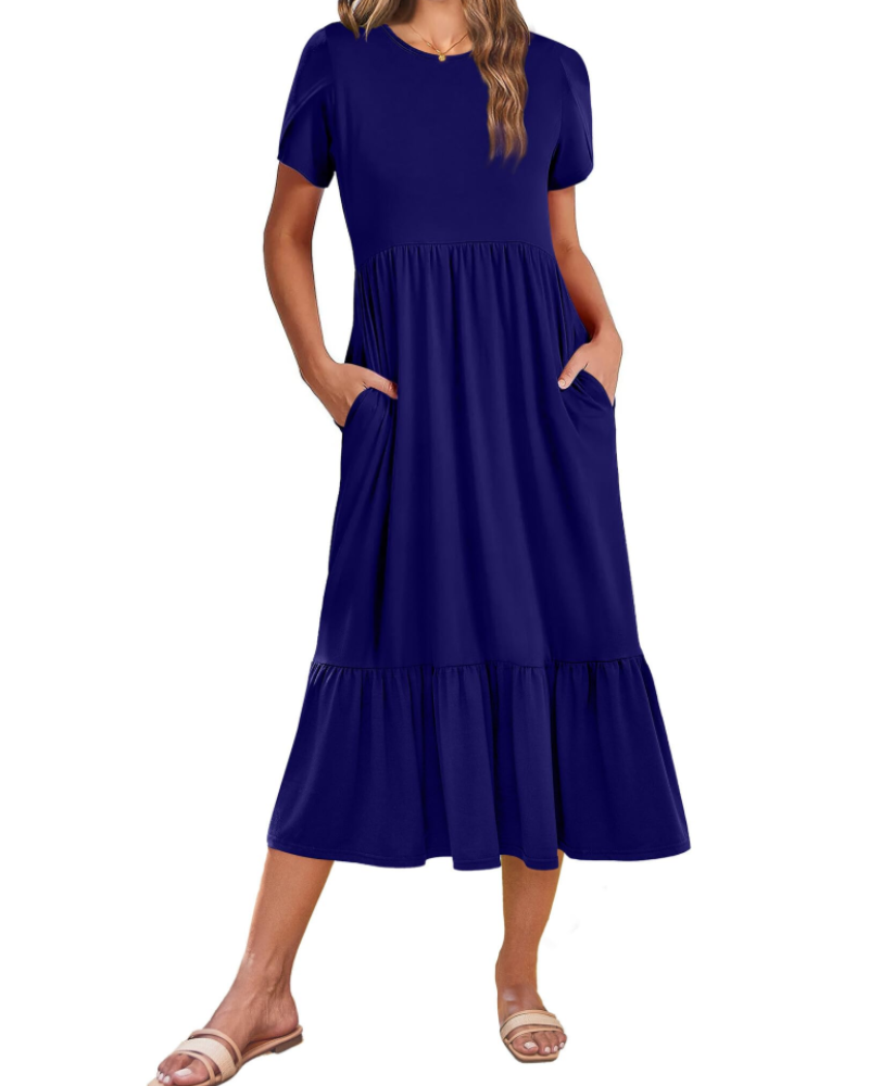 Emily Women's Tiered Midi Dress – A-Line Summer Sundress with Pockets