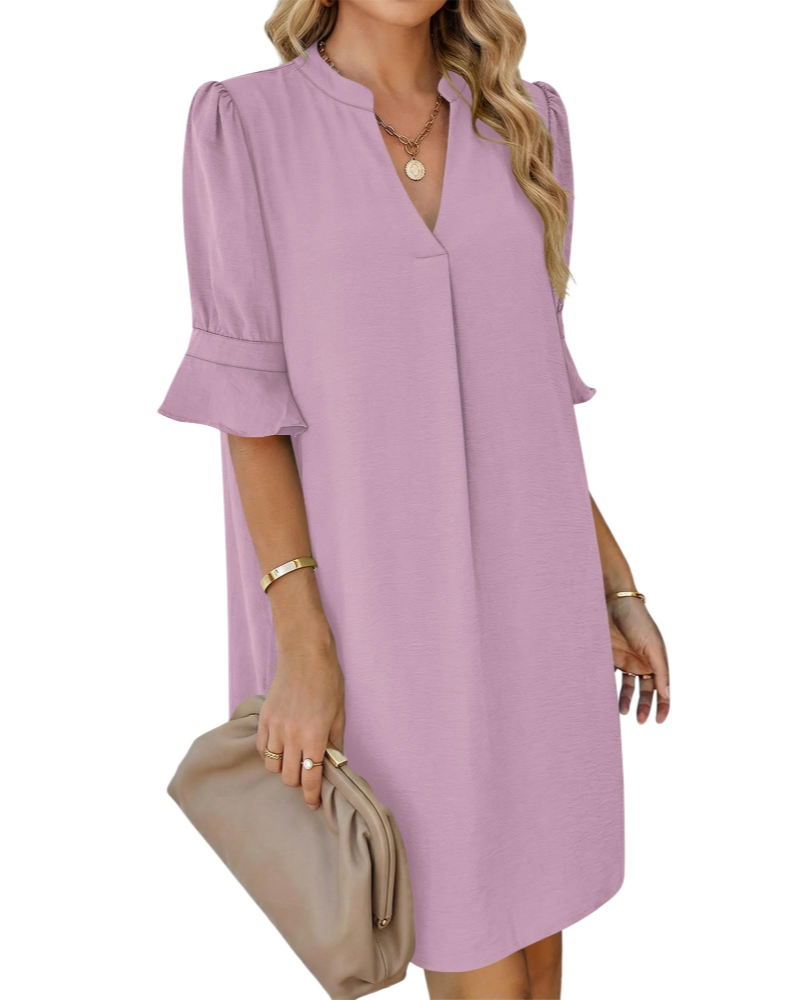 Emma Women's Shirt Dress – V-Neck A-Line Summer Dress with Pockets
