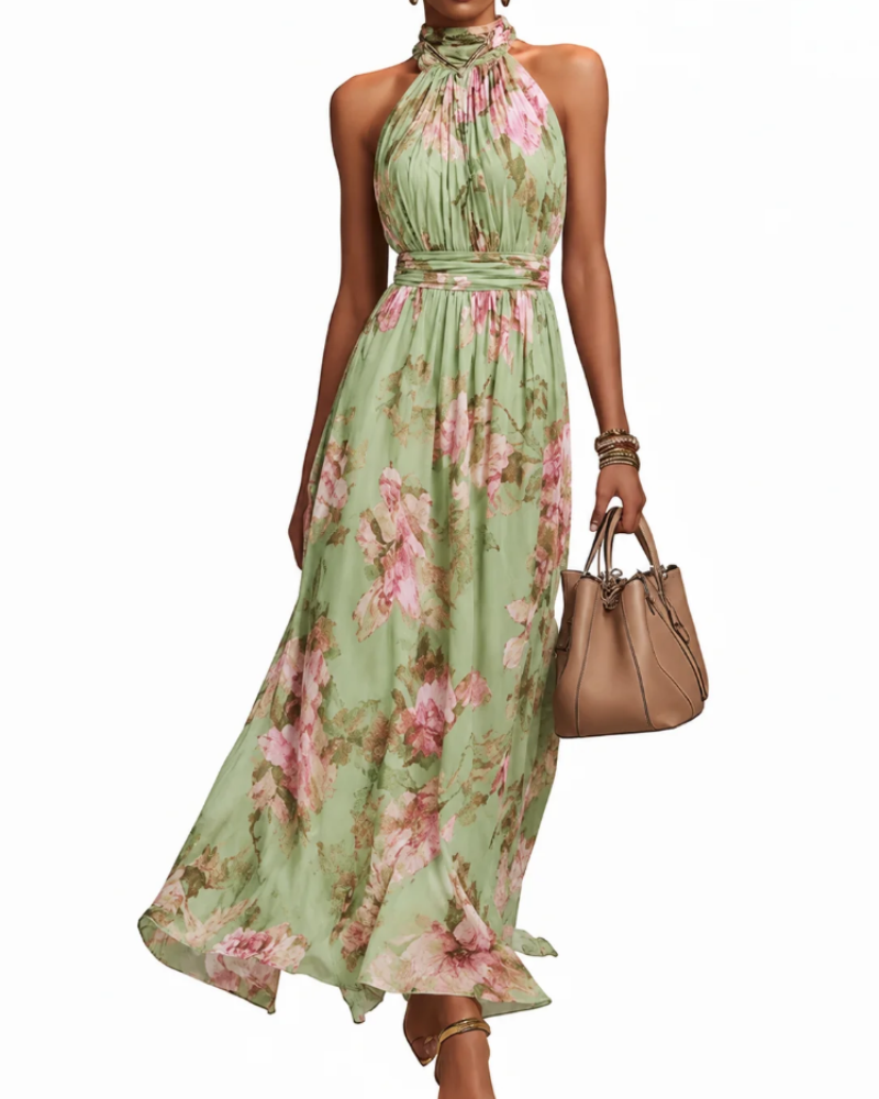 Gwyneth Women's Halter Maxi Dress – Floral Print Elegant Summer Occasion Dress