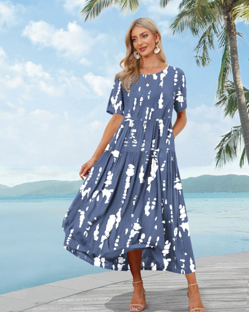Faun Women's Floral Dress – Plus Size Boho Short Sleeve Summer Dress with Pockets