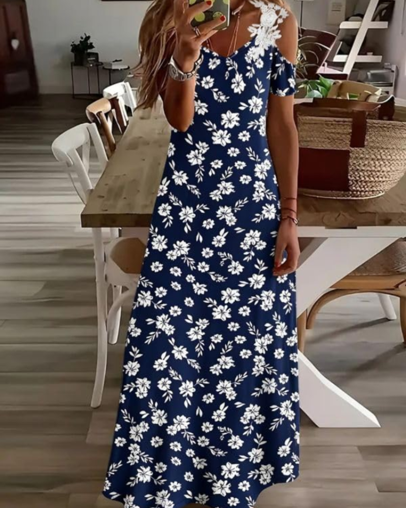 Annalise Women's Floral Dress – Off-Shoulder V-Neck Summer Beach Dress