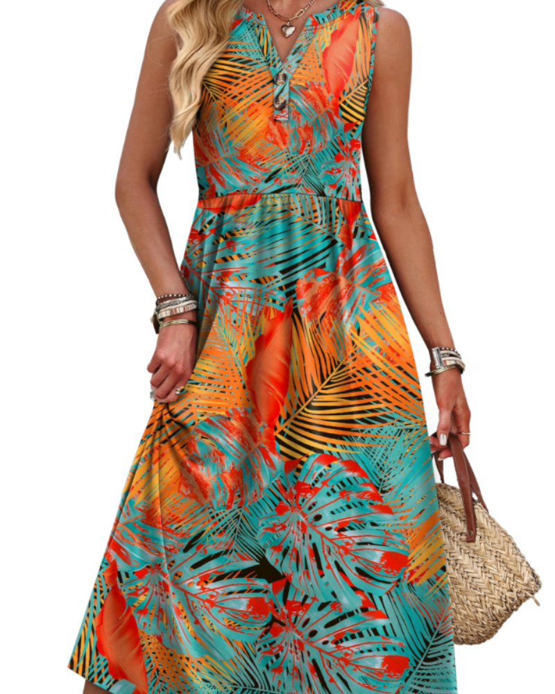 Sophia Women's Maxi Dress – Sleeveless V-Neck Summer Beach Dress with Pockets