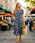 Naomi Women's Floral Midi Dress – Casual Summer A-Line Dress with Pockets