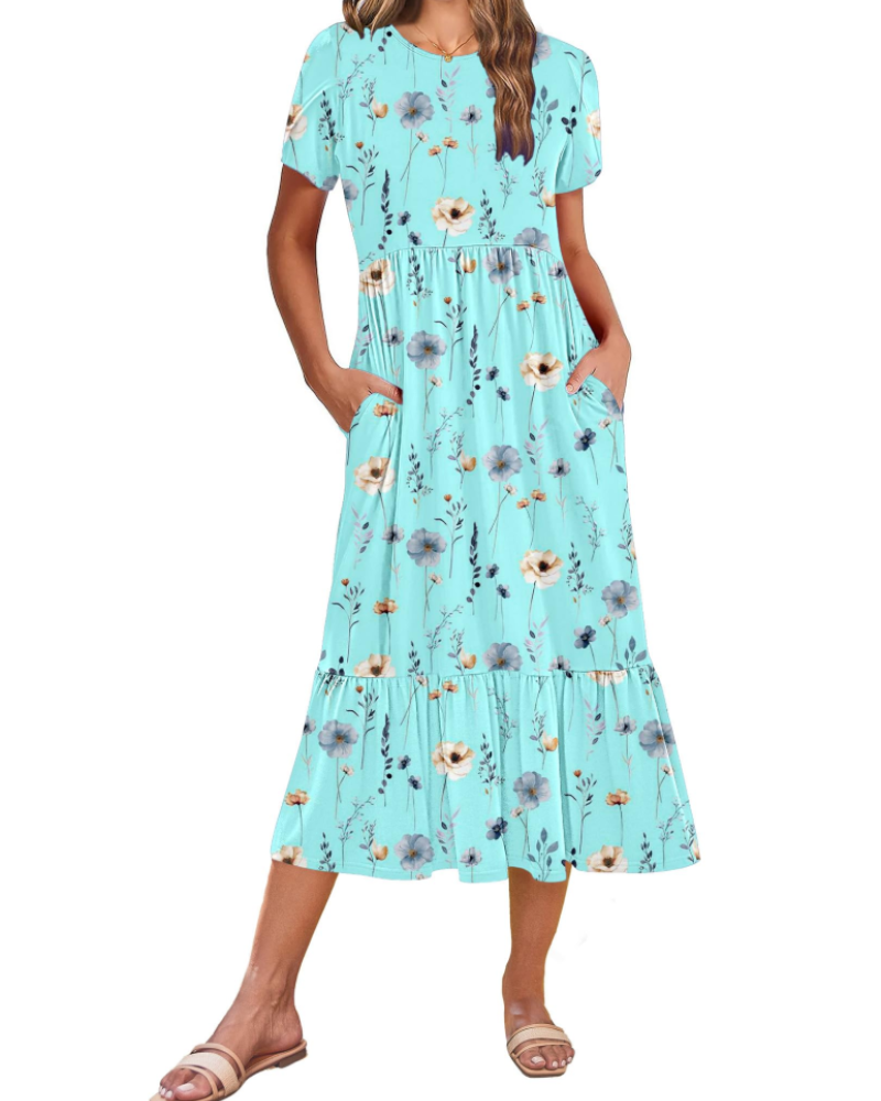 Emily Women's Tiered Midi Dress – A-Line Summer Sundress with Pockets