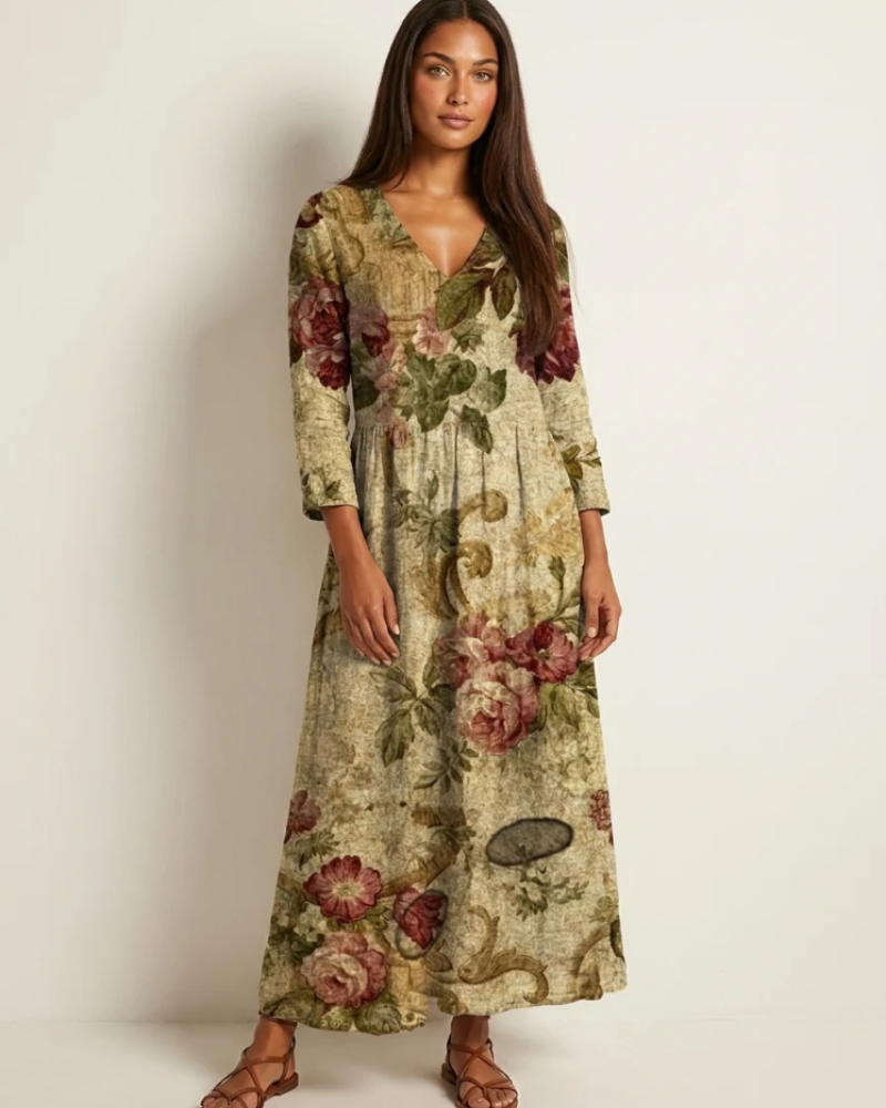Rosalind Women's Floral Maxi Dress – V-Neck Flowy Summer Dress with Pockets