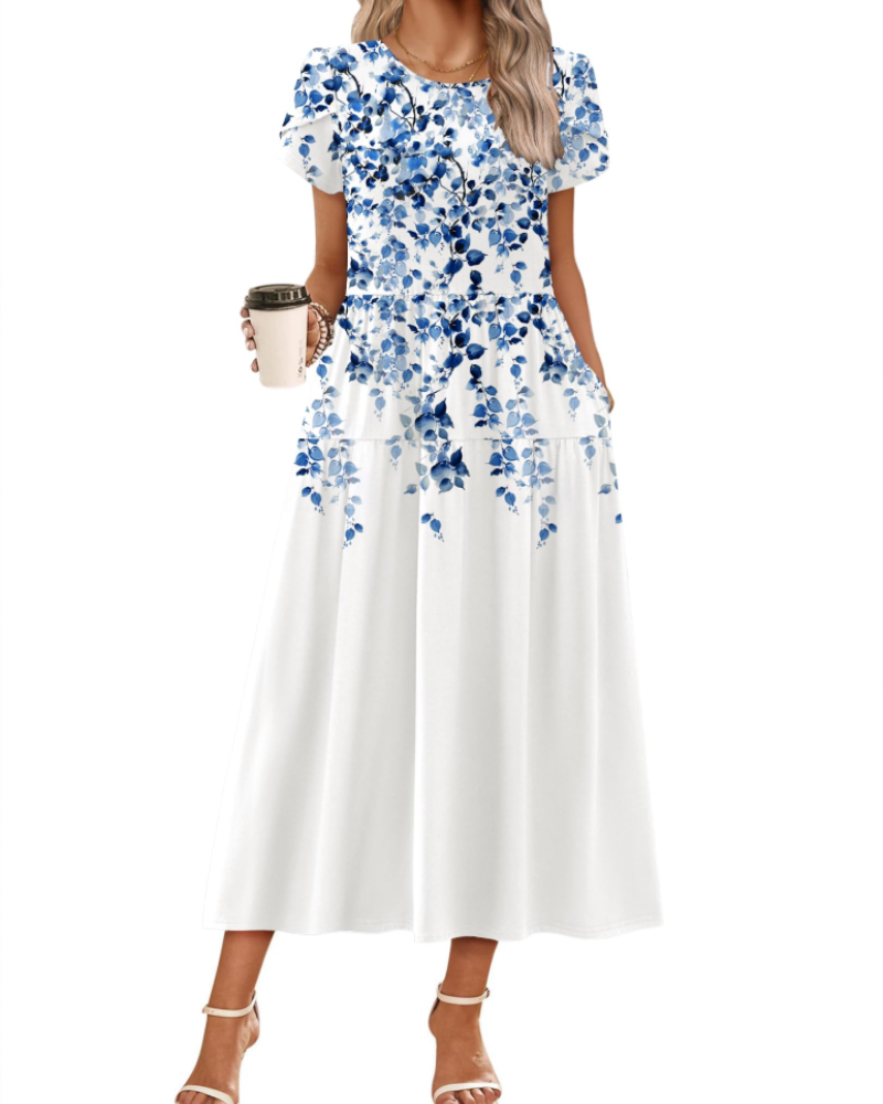 Olivia Women's Boho Maxi Dress – Floral A-Line Summer Dress with Pockets