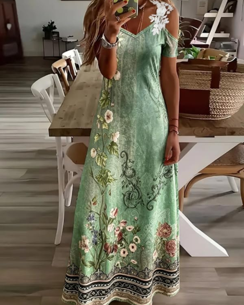 Annalise Women's Floral Dress – Off-Shoulder V-Neck Summer Beach Dress