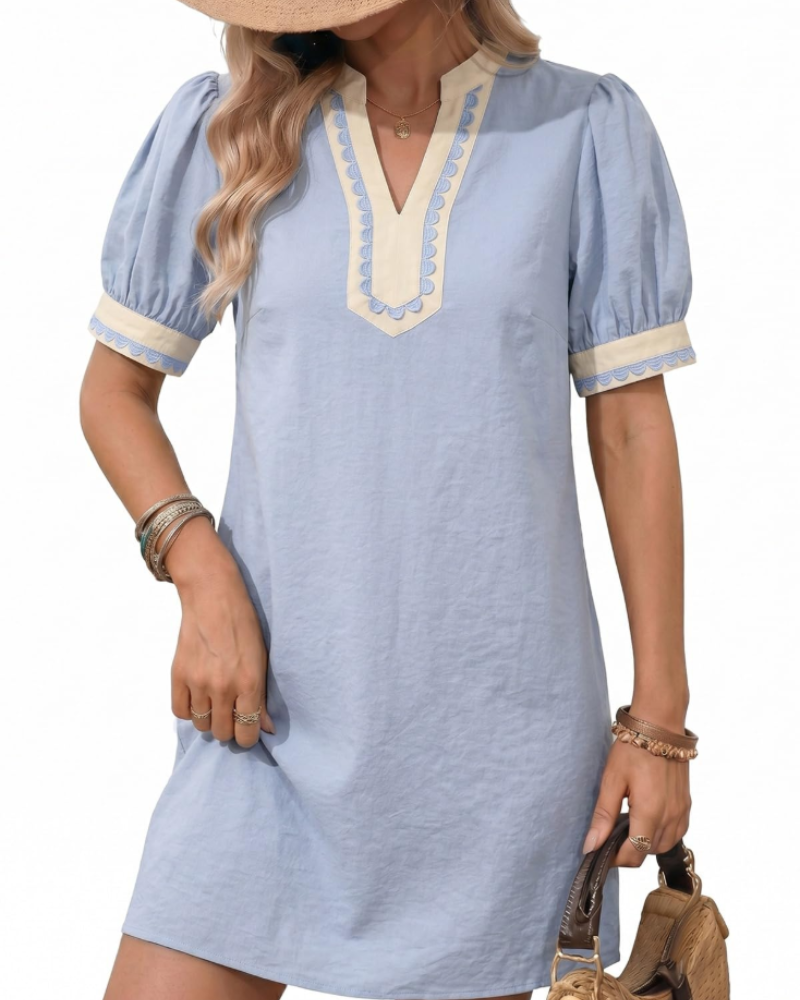 Charlotte Women's Boho Mini Dress – Floral V-Neck Puff Sleeve Summer Sundress