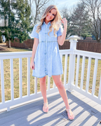 Emma Women's Denim Shirt Dress – Babydoll Button Down Tiered Jean Dress
