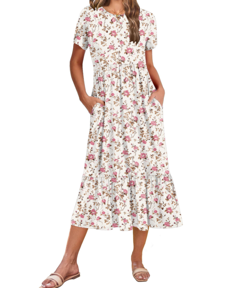 Emily Women's Tiered Midi Dress – A-Line Summer Sundress with Pockets