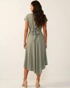 Henrietta Women's V-Neck Midi Dress – Flutter Sleeve Asymmetric Occasion Dress