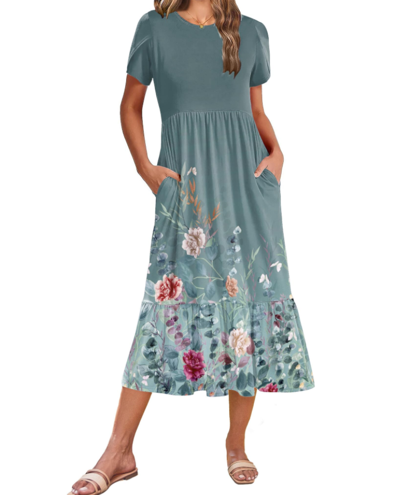 Emily Women's Tiered Midi Dress – A-Line Summer Sundress with Pockets