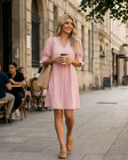 Harper Women's V-Neck Midi Dress – Elegant Half Sleeve Summer Party Dress