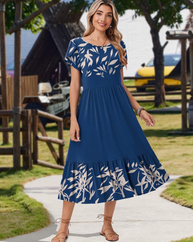 Emily Women's Tiered Midi Dress – A-Line Summer Sundress with Pockets