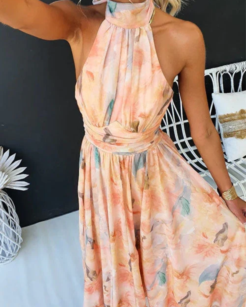 Lucinda Women's Halter Maxi Dress – Floral Print Elegant Summer Holiday Dress