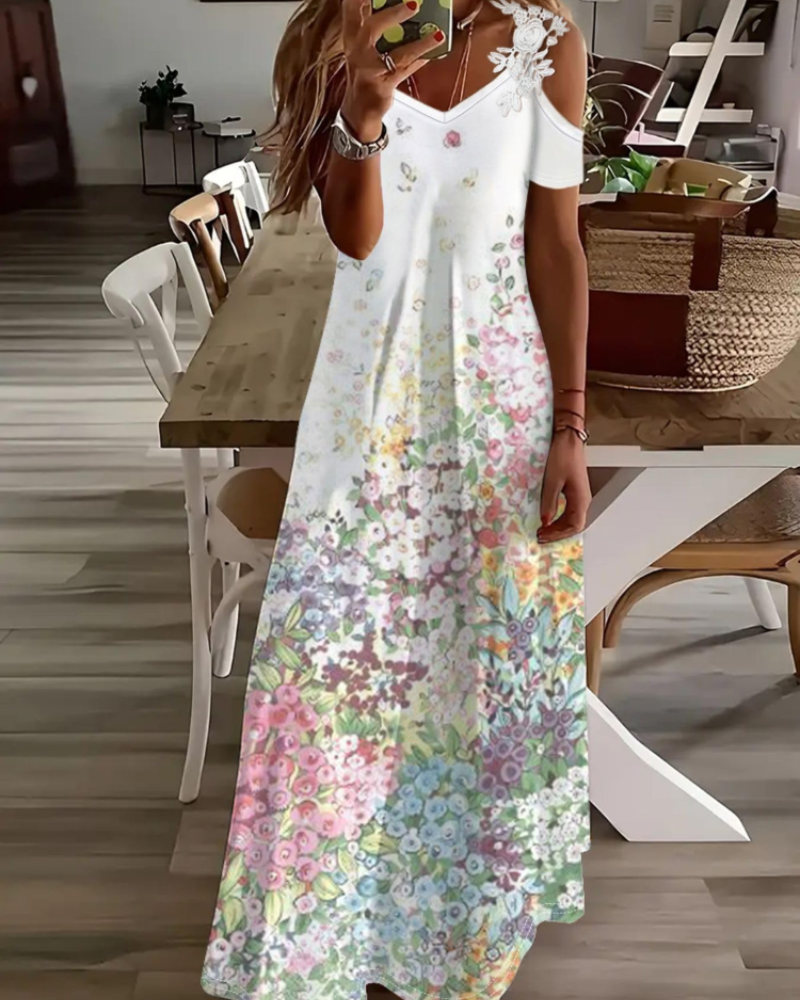 Annalise Women's Floral Dress – Off-Shoulder V-Neck Summer Beach Dress