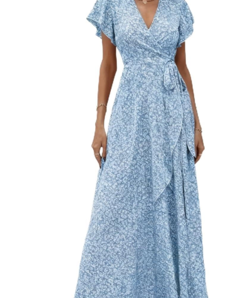 Celeste Women's Floral Midi Dress – V-Neck Flutter Sleeve Empire Waist Summer Dress