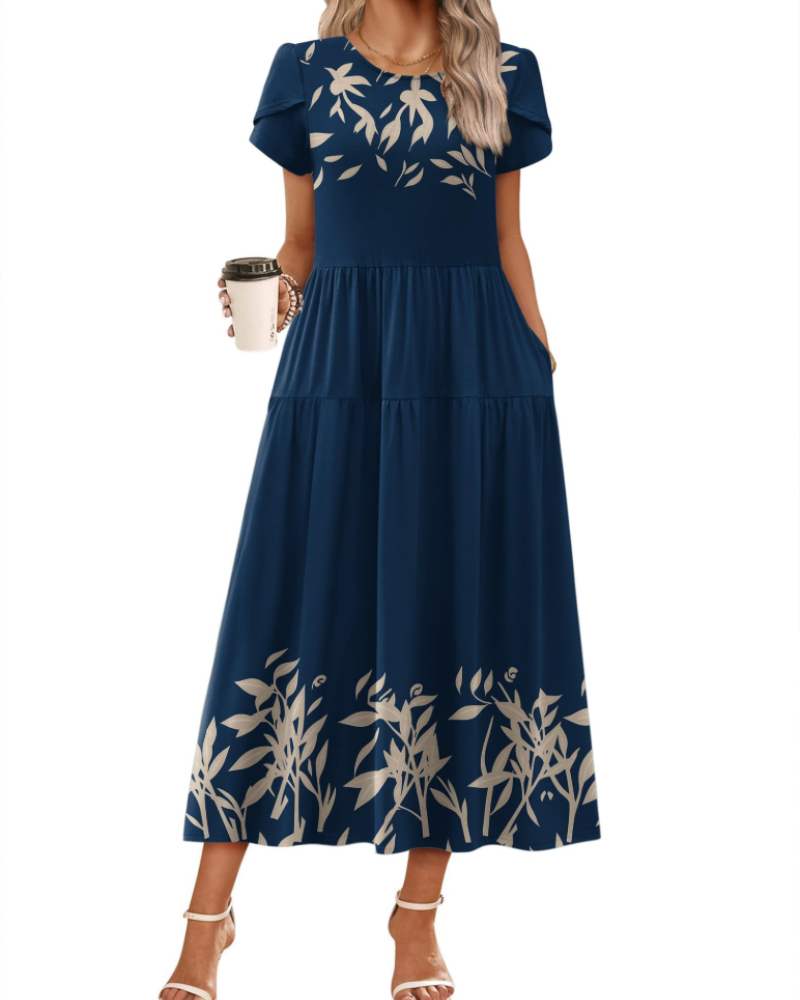 Olivia Women's Boho Maxi Dress – Floral A-Line Summer Dress with Pockets