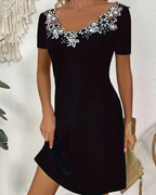 Chaddy Women's Flowy Sundress – Lace Neckline Scoop Neck Casual Summer Dress