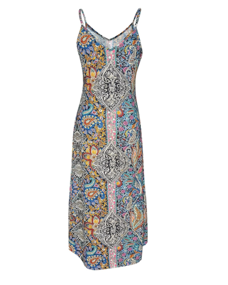 Lorelei Women's Boho Dress – V-Neck Sleeveless Vintage Print Summer Party Dress