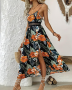 Aria Women's Floral Maxi Dress – Boho Spaghetti Strap Beach Holiday Dress