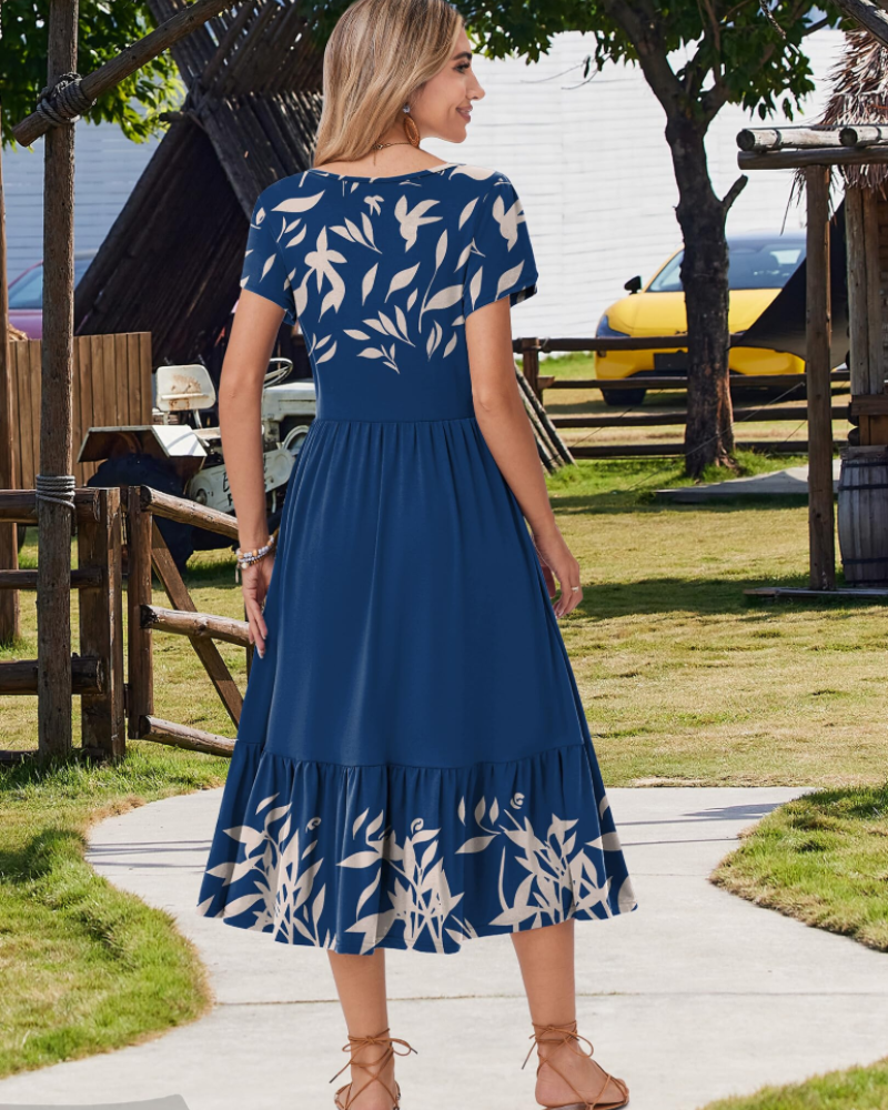 Emily Women's Tiered Midi Dress – A-Line Summer Sundress with Pockets