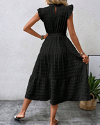 Corinne Women's Eyelet Dress – Stand Collar Belted A-Line Summer Dress