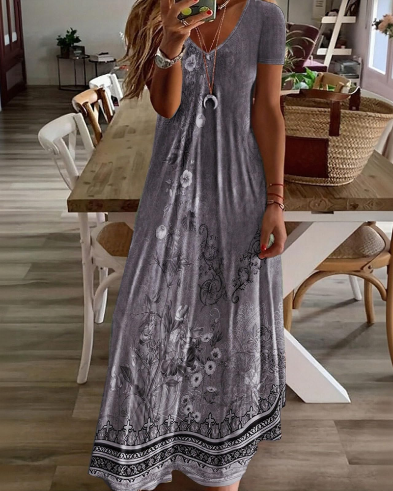 Colette Women's Resort Dress – V-Neck Short Sleeve Flowy Summer Dress