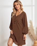 Helena Women's Polka Dot Mini Dress – Long Sleeve V-Neck Casual Spring Dress