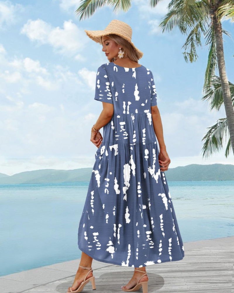 Faun Women's Floral Dress – Plus Size Boho Short Sleeve Summer Dress with Pockets