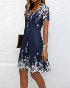 Imogen Women's Printed Midi Dress – Short Sleeve Round Neck Casual Summer Dress