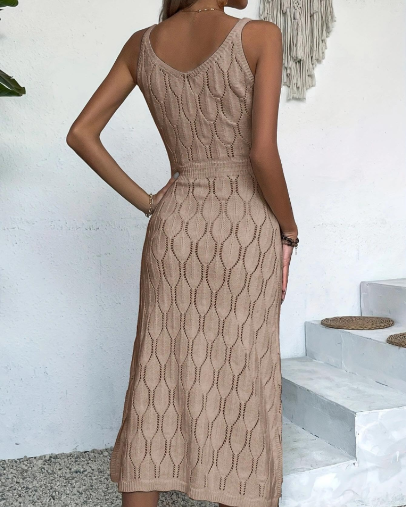 Mirabelle Women's Knitted Dress – Sleeveless V-Neck Resort Summer Dress