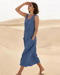 Emily Women's Sleeveless Maxi Dress – Loose Fit Casual Vacation Dress with Pockets