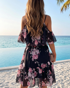 Evelyn Women's Floral Mini Dress – Off Shoulder Summer Dress with Ruffle Hem