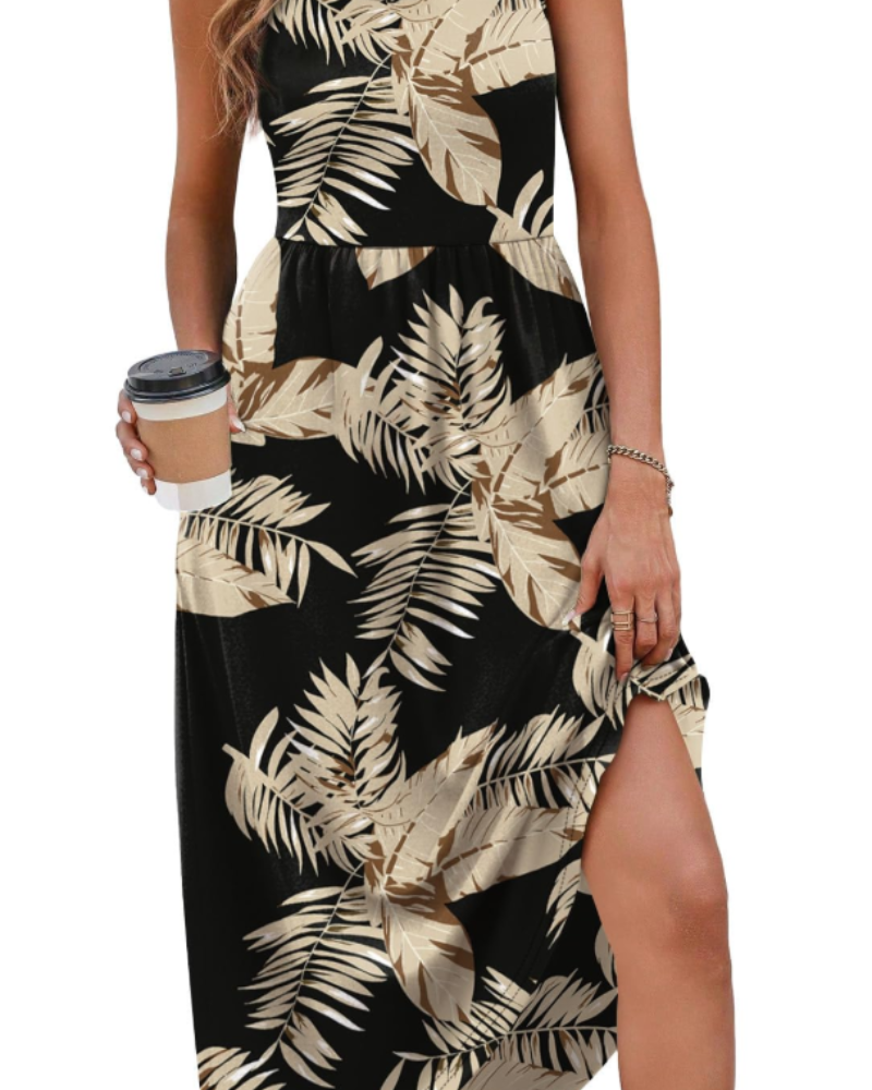 Clementine Women's Sundress – Flowy U-Neck Summer Midi Dress with Pockets