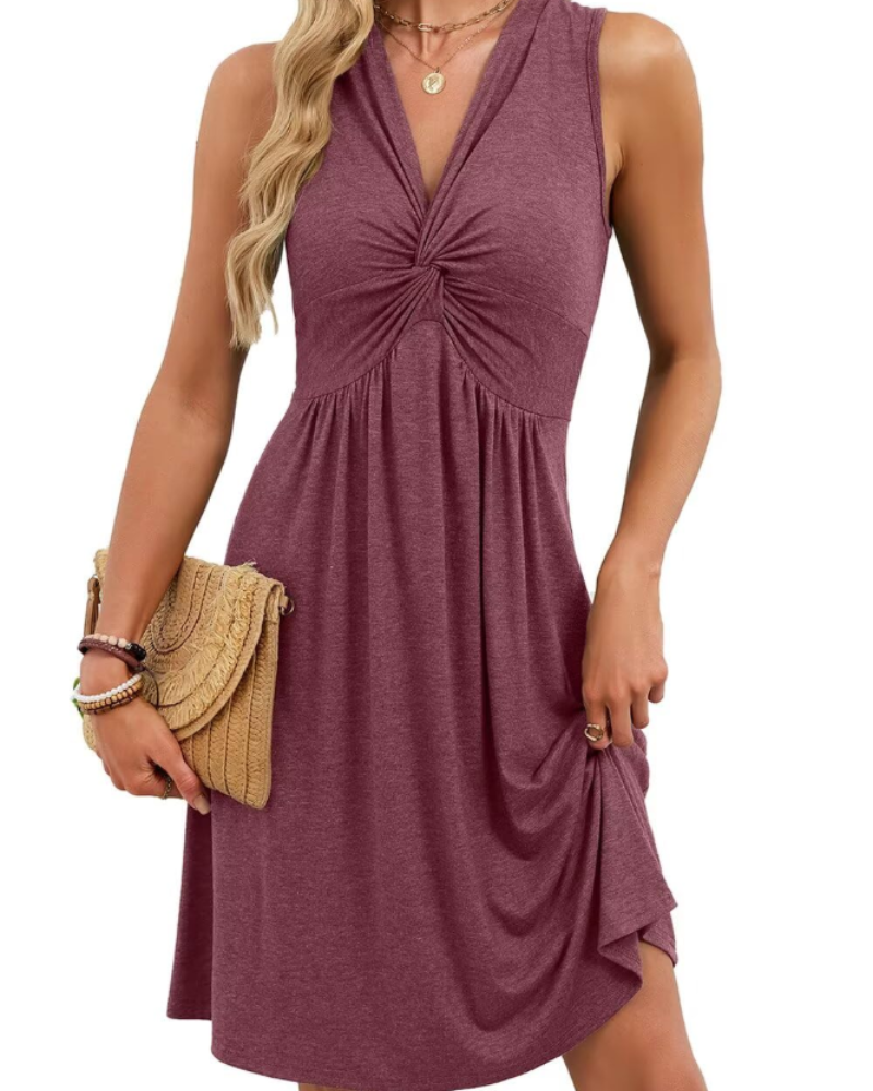 Natalie Women's Mini Dress – V-Neck Tie Front A-Line Summer Dress