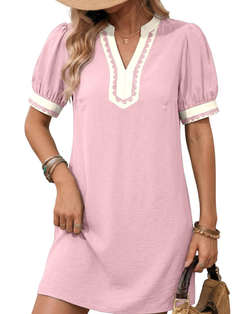 Charlotte Women's Boho Mini Dress – Floral V-Neck Puff Sleeve Summer Sundress