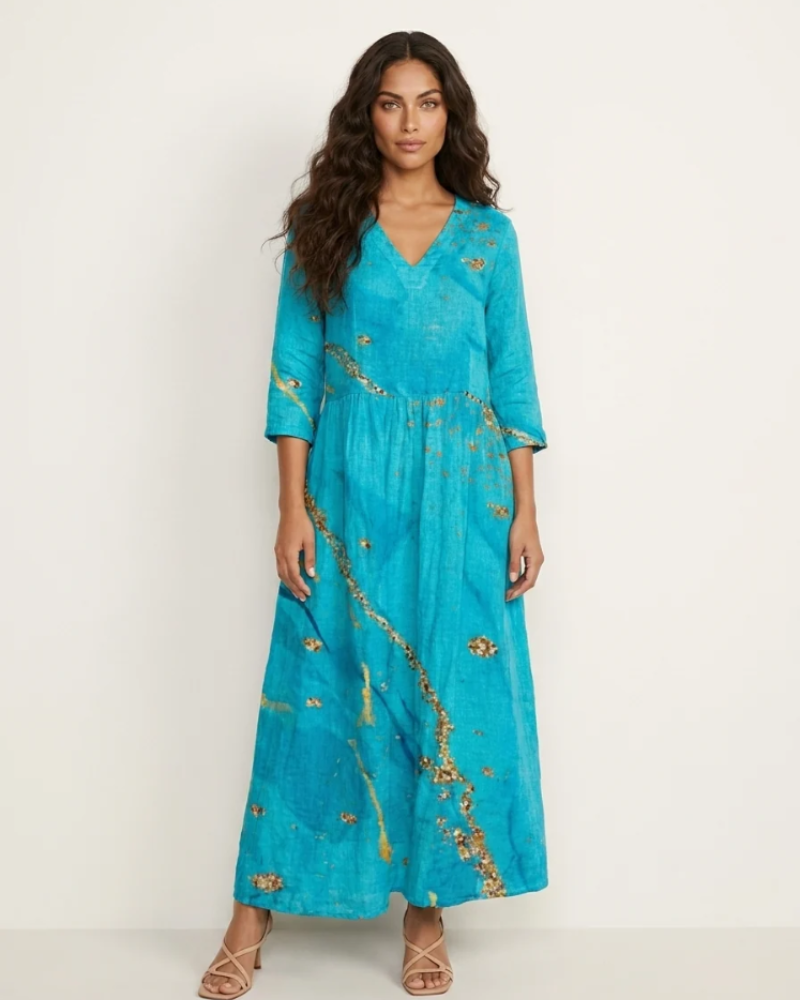 Rosalind Women's Floral Maxi Dress – V-Neck Flowy Summer Dress with Pockets