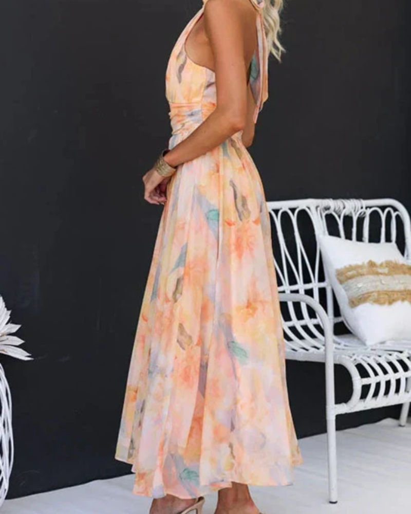 Lucinda Women's Halter Maxi Dress – Floral Print Elegant Summer Holiday Dress