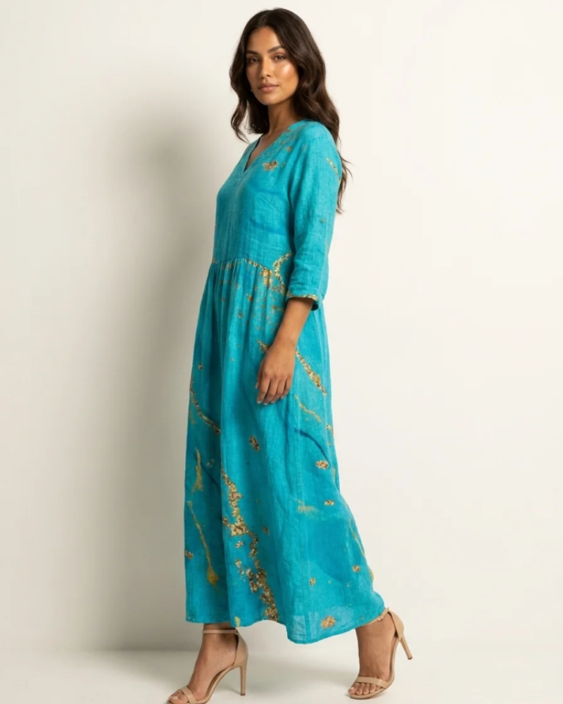 Rosalind Women's Floral Maxi Dress – V-Neck Flowy Summer Dress with Pockets