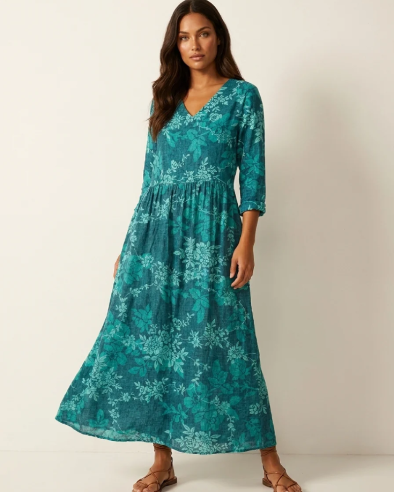 Rosalind Women's Floral Maxi Dress – V-Neck Flowy Summer Dress with Pockets