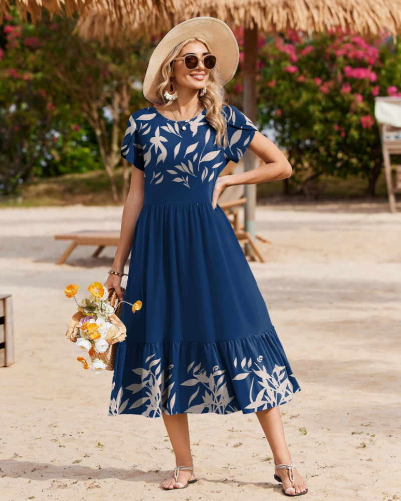 Emily Women's Tiered Midi Dress – A-Line Summer Sundress with Pockets