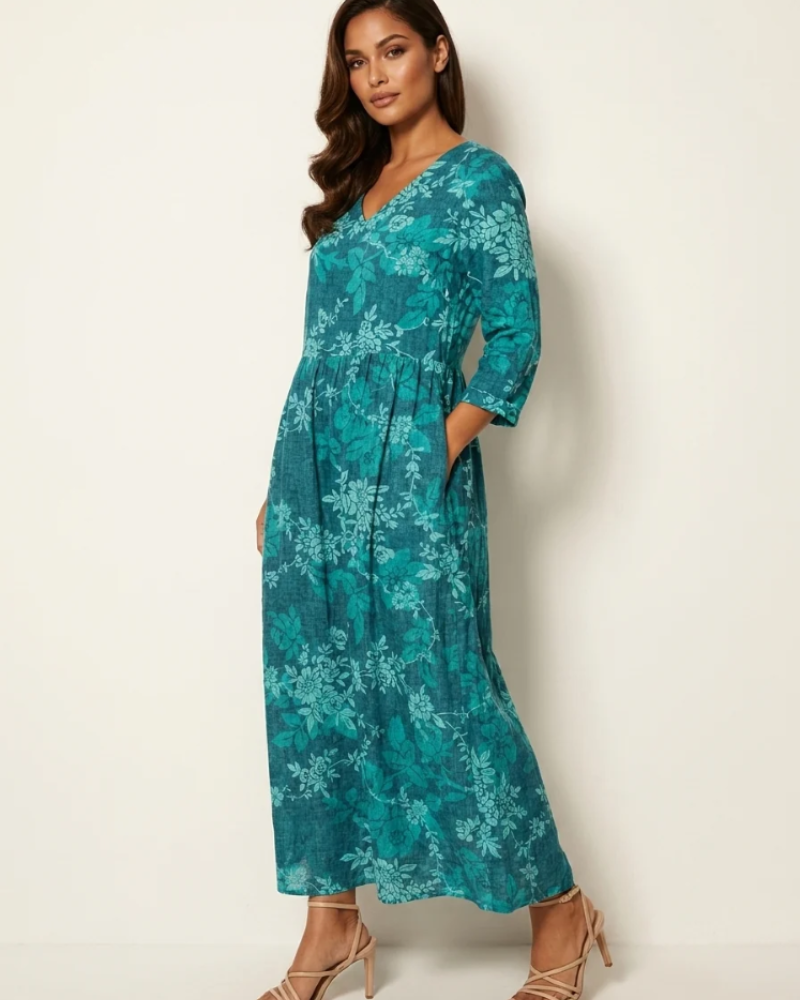 Rosalind Women's Floral Maxi Dress – V-Neck Flowy Summer Dress with Pockets