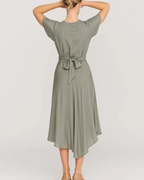 Henrietta Women's V-Neck Midi Dress – Flutter Sleeve Asymmetric Occasion Dress