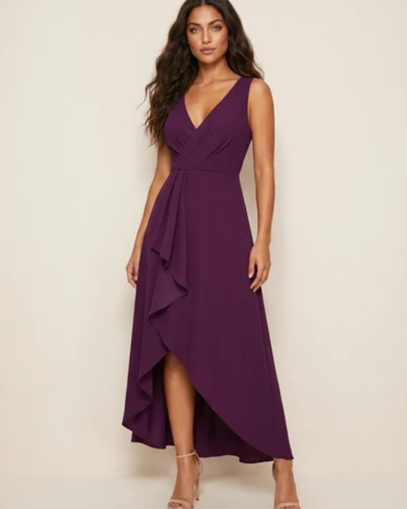 Euphemia Women's Wrap Midi Dress – Sleeveless Asymmetric Ruffle Occasion Dress