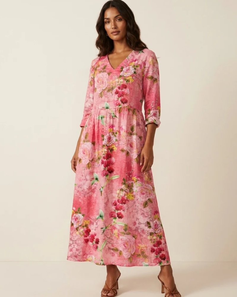 Rosalind Women's Floral Maxi Dress – V-Neck Flowy Summer Dress with Pockets
